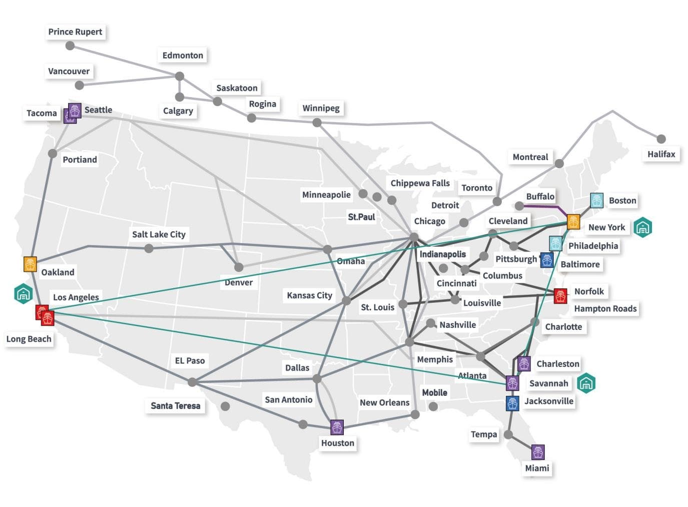 North America freight map