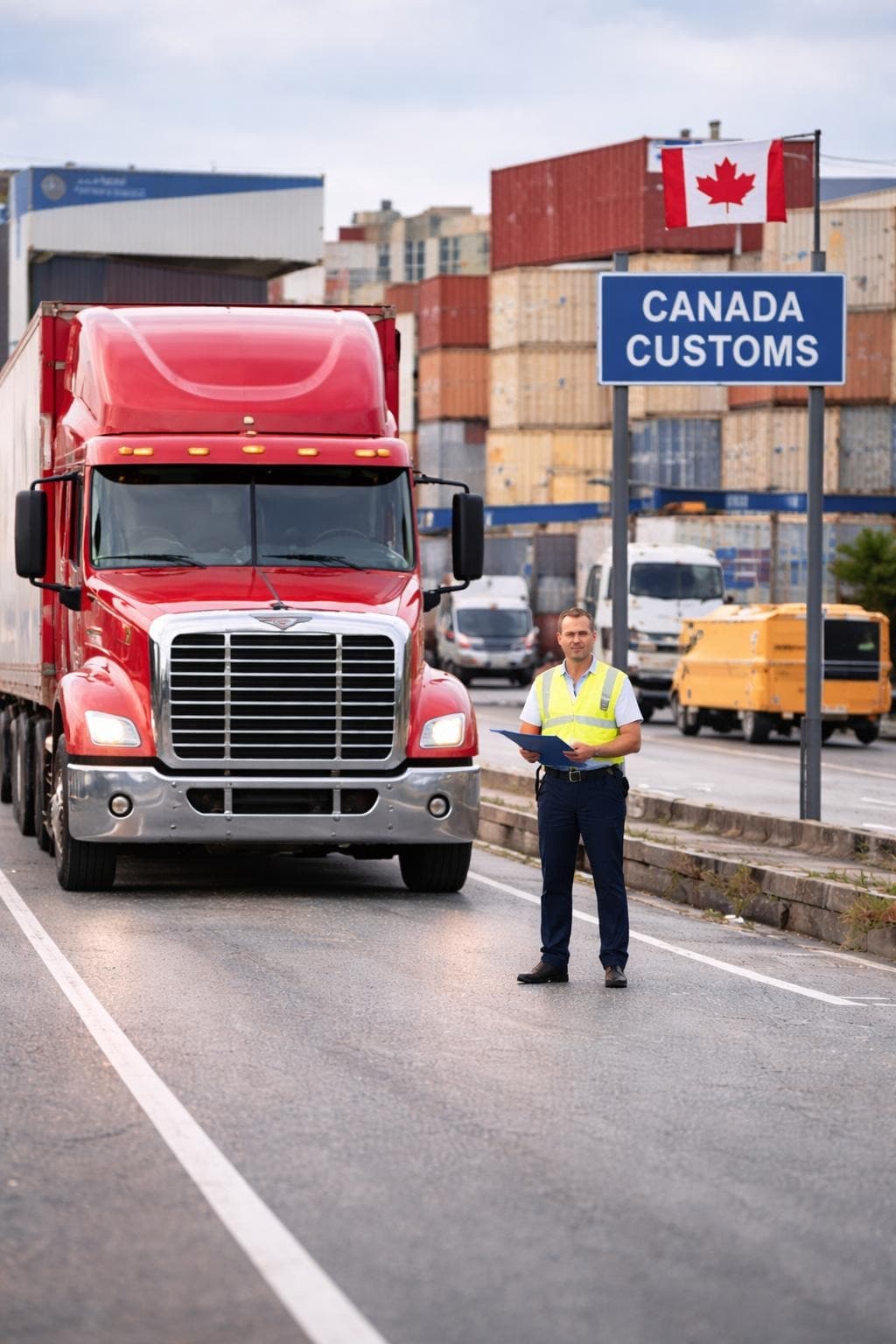 Truck stopped near Canada customs for clearance