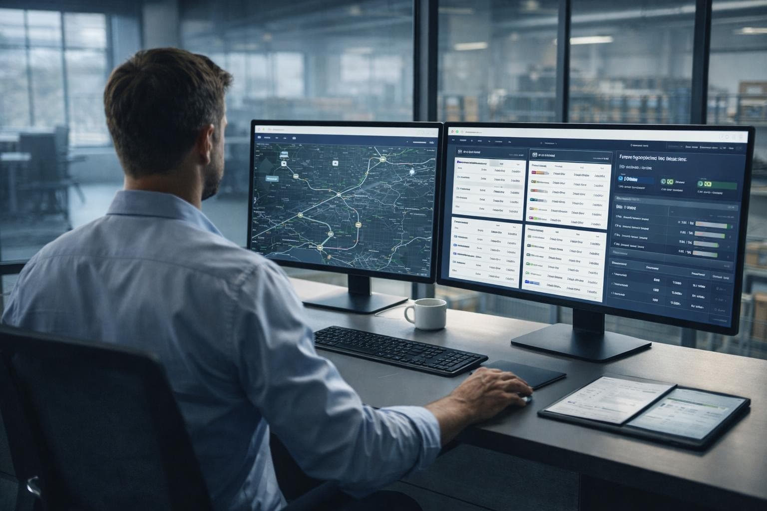 Operator reviewing dispatch and shipment tracking dashboards